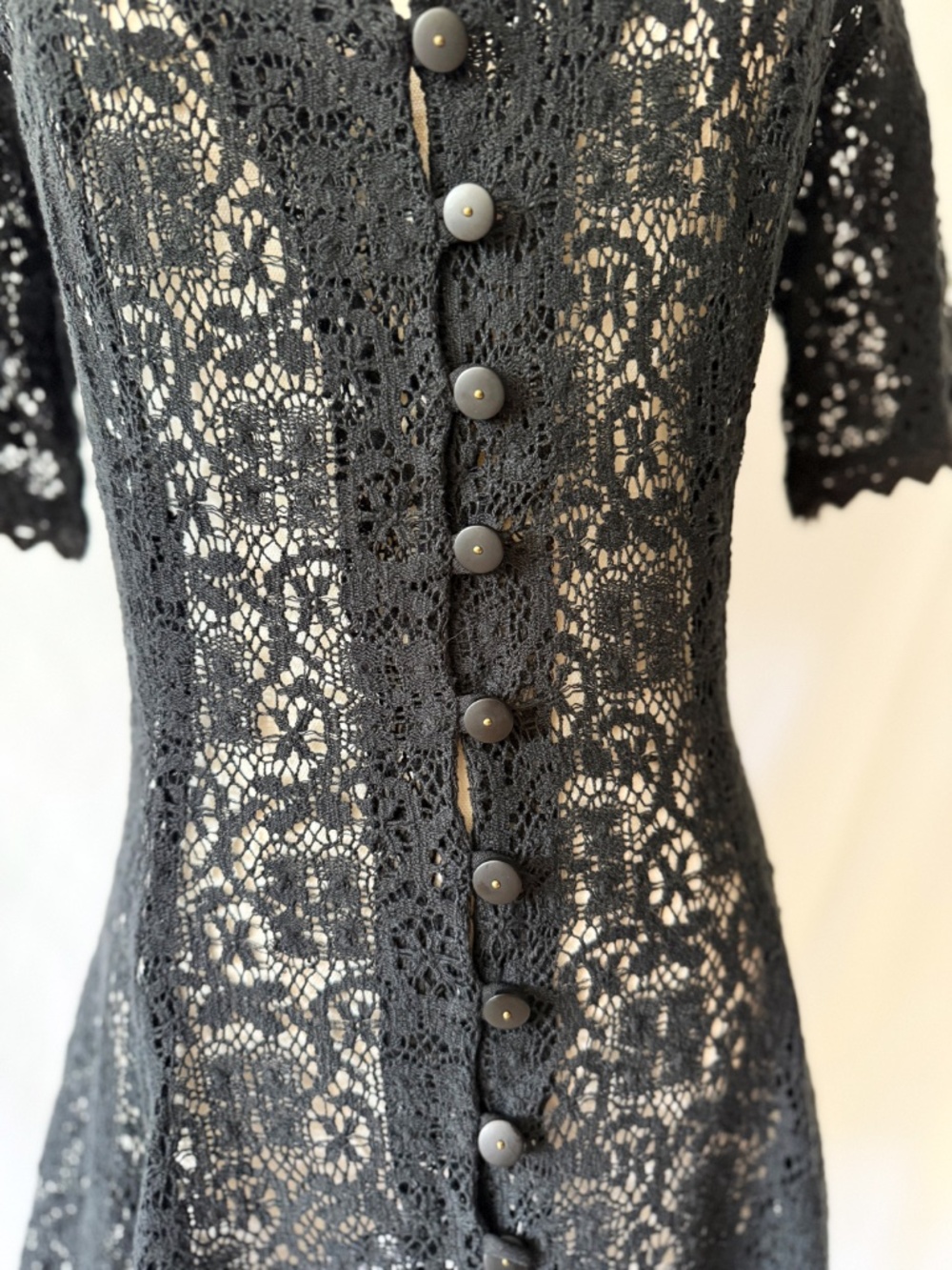 Vintage Betsey Johnson Black Lace Dress M/L - Picture 3 of 9